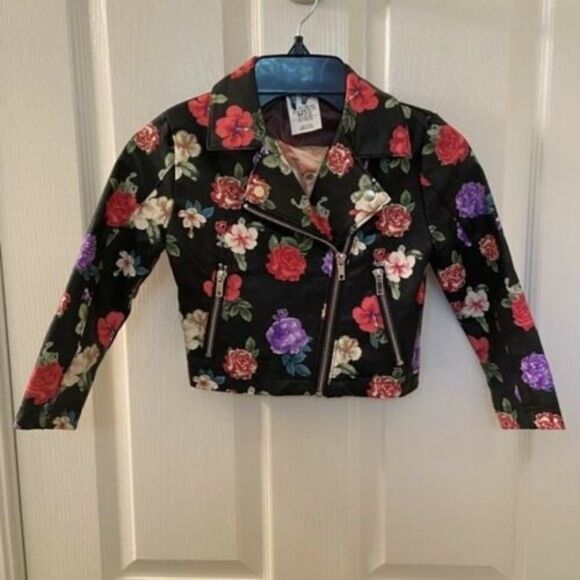 Disney Rapunzel Tangled Faux Leather Moto Jacket Black Floral Pascal Girls SZ 3 - Picture 1 of 11